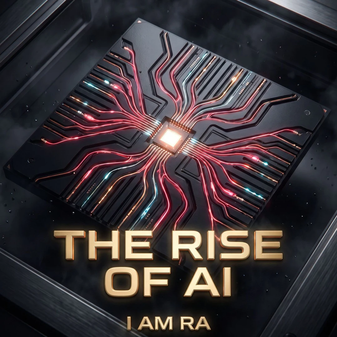 The Rise of AI cover art: luminous circuitry and stylized title on a dark field